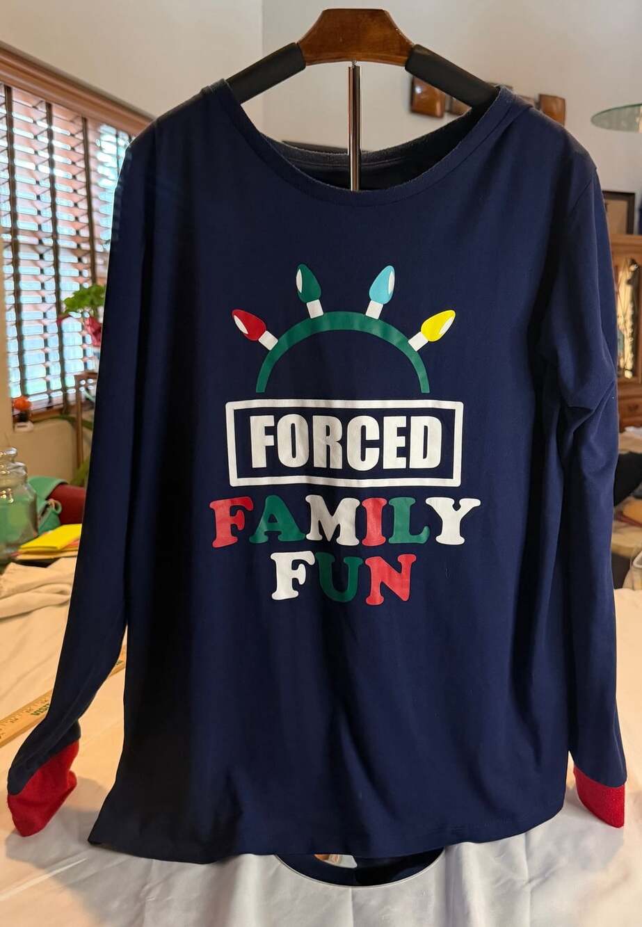 Holiday Time Forced Family Fun Graphic Top Size XL 16-18 Blue Holiday Pajama